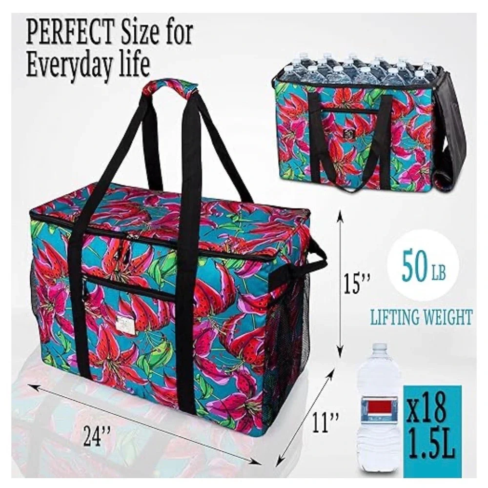 B&C Floral Extra‎ Large Utility Tote Bag Zippered Grocery Beach Travel Bag 24in